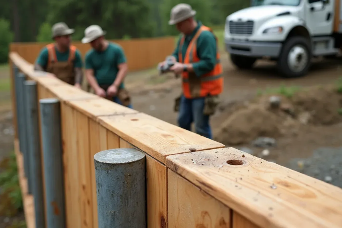 Close view of cedar fence boards mounted on galvanized steel posts for rot resistance