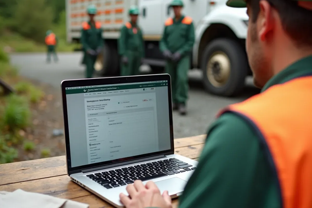 Laptop screen showing a Washington L&I contractor registration lookup for verification
