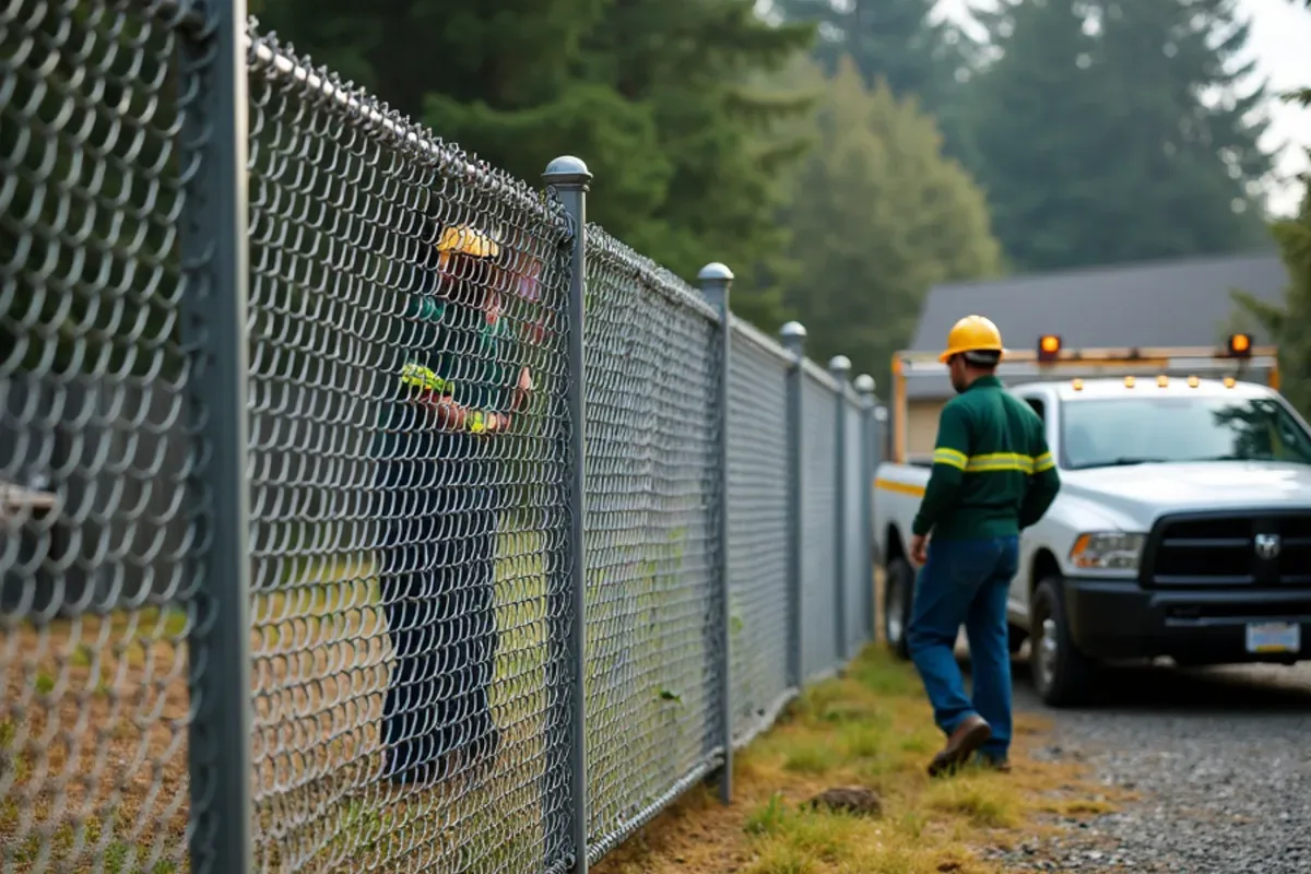Chain link fence with privacy slats in Lakewood, WA