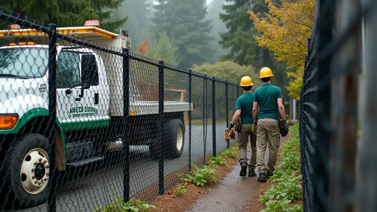 Black vinyl-coated chain link fence around a Lakewood, WA yard
