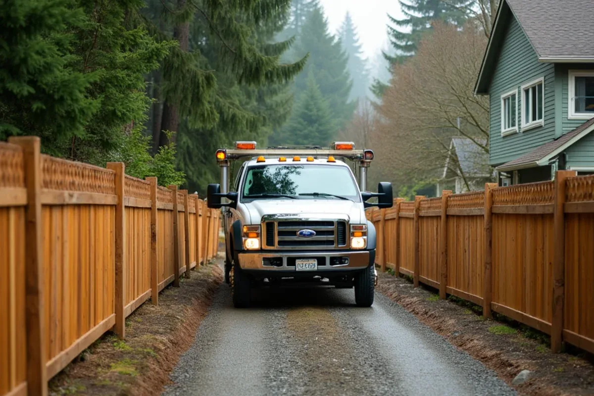 Heavy posts set for a wood driveway gate in Lakewood, WA