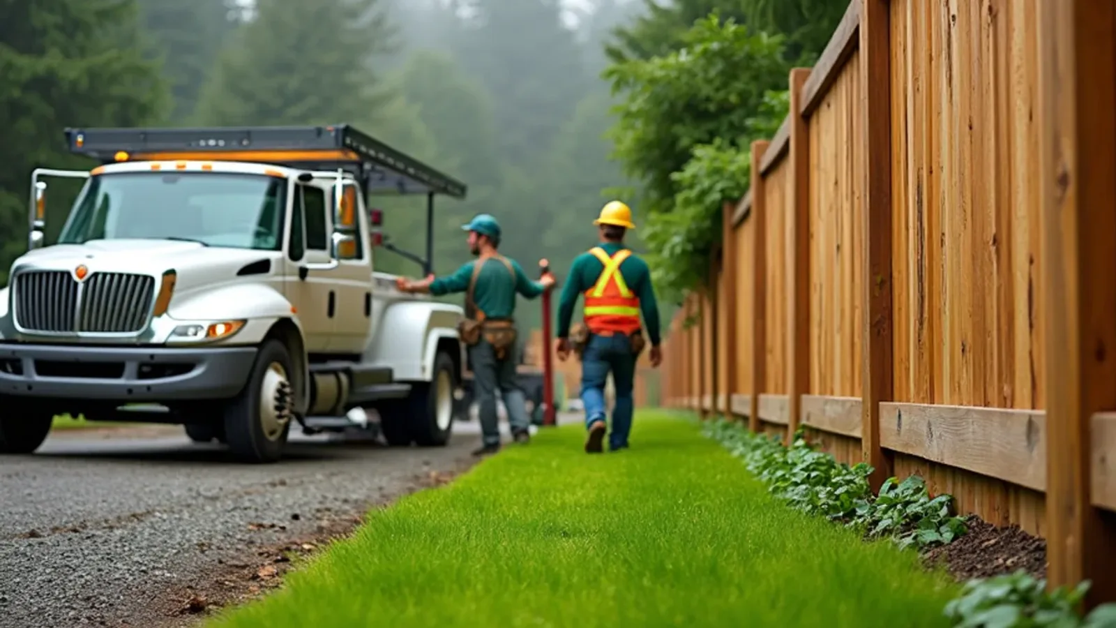 Fresh sod and landscaping along a new fence line in Lakewood, WA