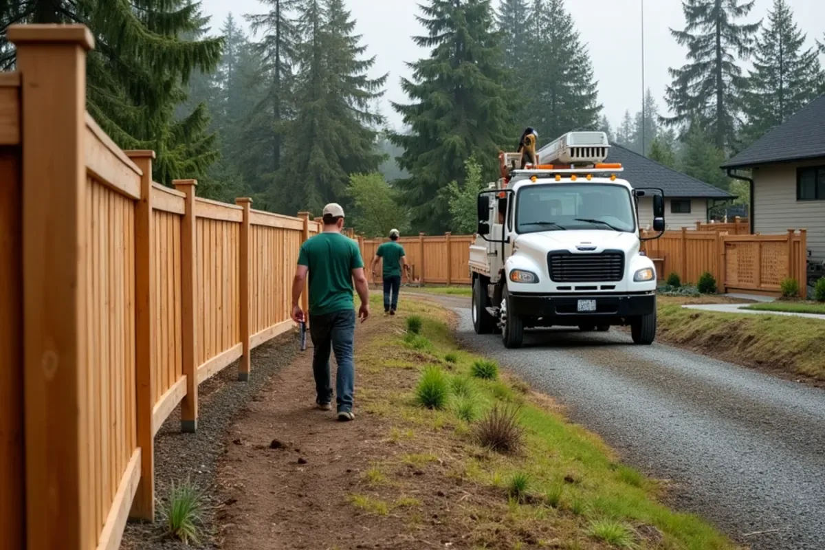 Fence enclosing a newer home's yard for a military family in DuPont, WA