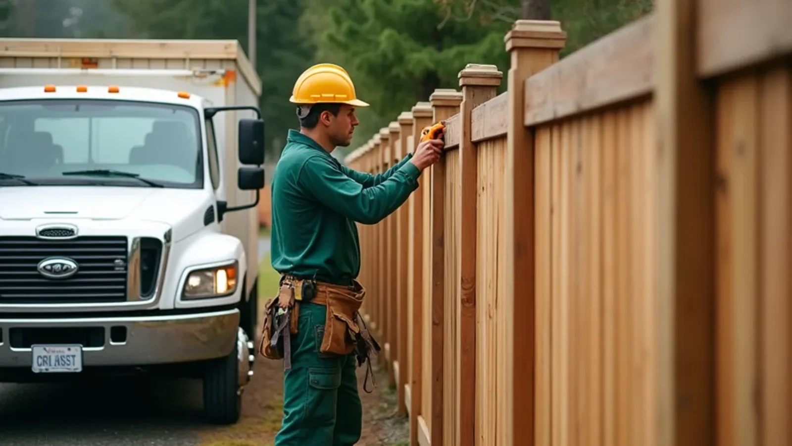 Fence contractor replacing a privacy fence in a 1980s subdivision in Federal Way, WA