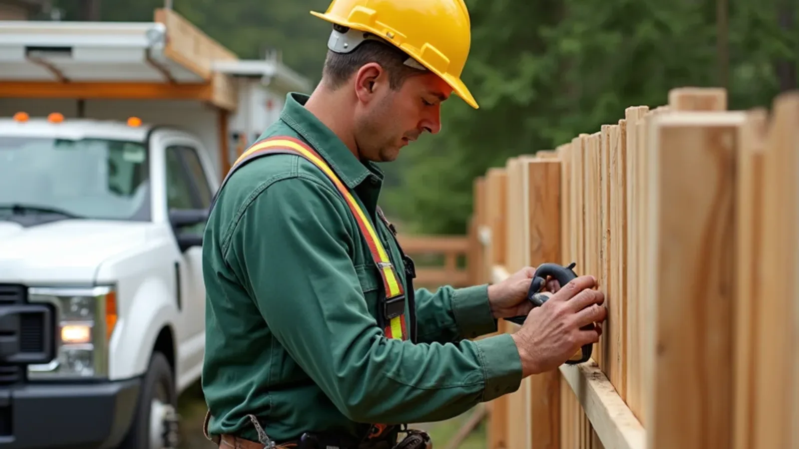 Fence contractor installing a good-neighbor wood fence in Fircrest, WA
