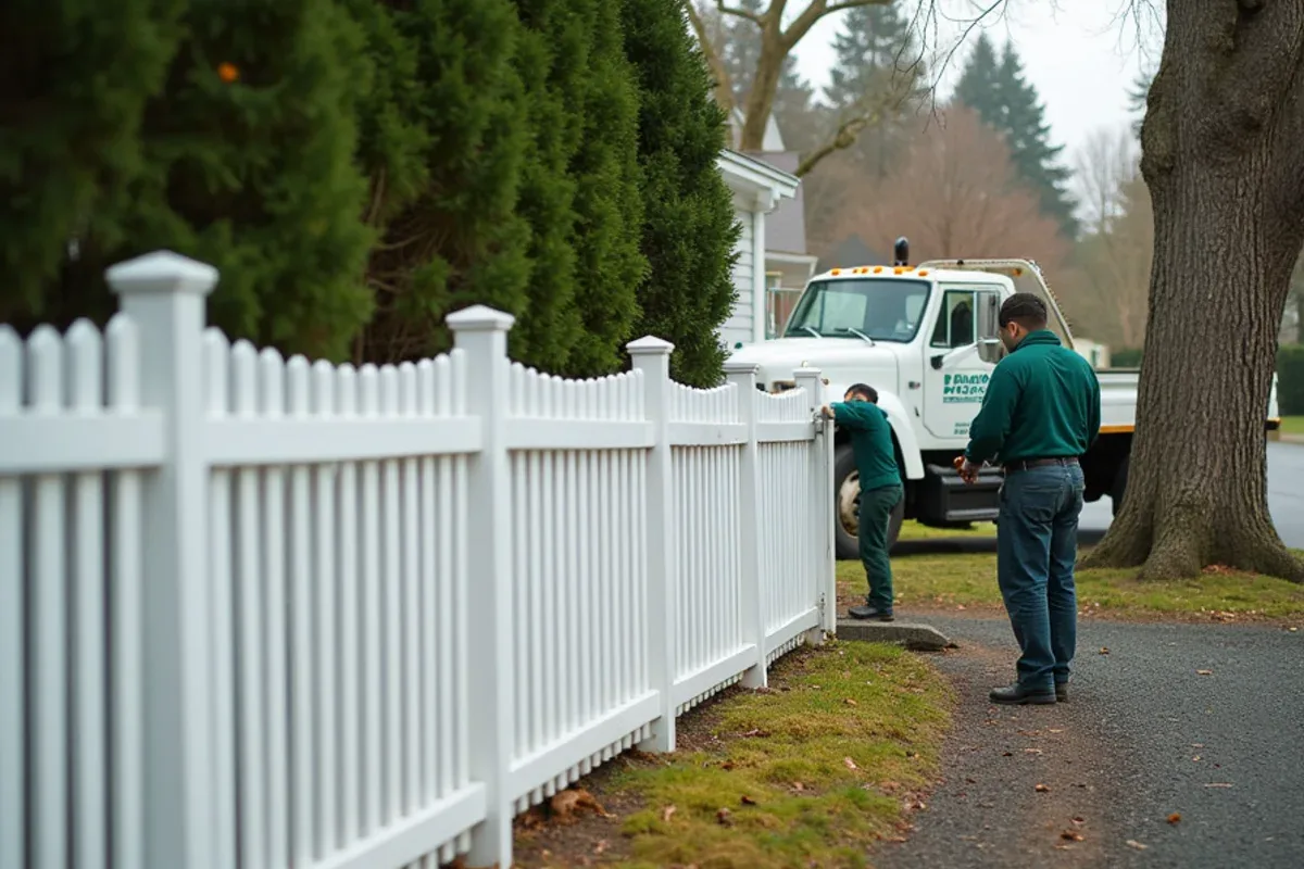 Vinyl picket fence in a Lakewood, WA front yard